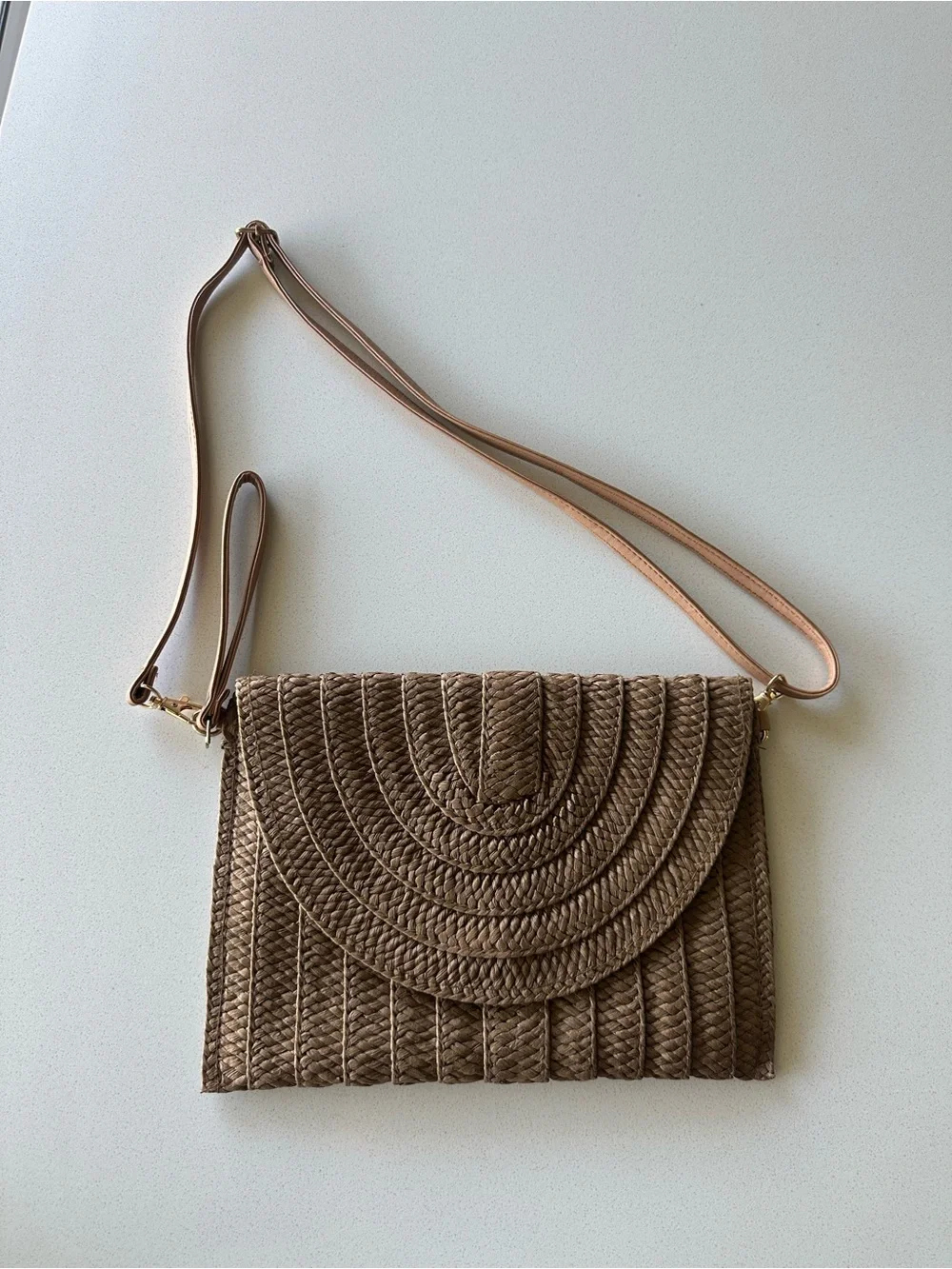 Woven Straw Crossbody Bag in Light Brown